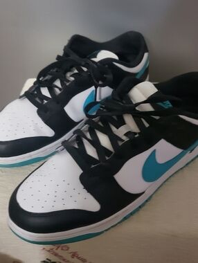 PREOWNED MENS NIKE DUNK LOW BLACK DUSTY CACTUS. SIZE 13